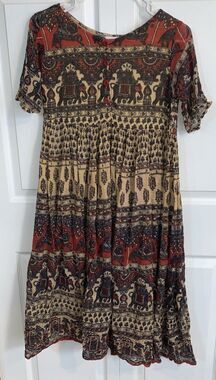 Vintage Indian Cotton Gauze Boho M Maxi Broom Dress Phool Style Block Print